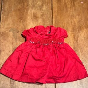 Janie and Jack Red Smocked Rosette Spring Holiday Dress and Bloomers - NWOT